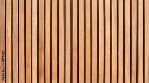 Wall made of wooden panels. Vertical wooden slats for facade cladding. Timber stripes made of beige pine. A modern plank surface for interior and exterior design. photo