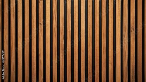 Wooden wall made of vertical panels. Line slats made of wood for a modern interior. Timber planks for cladding facades or fences. Material for cladding in construction. photo
