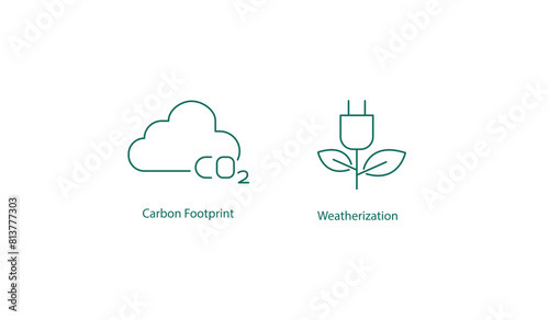 Environmental Impact: Carbon Footprint and Weatherization Vector Icons photo