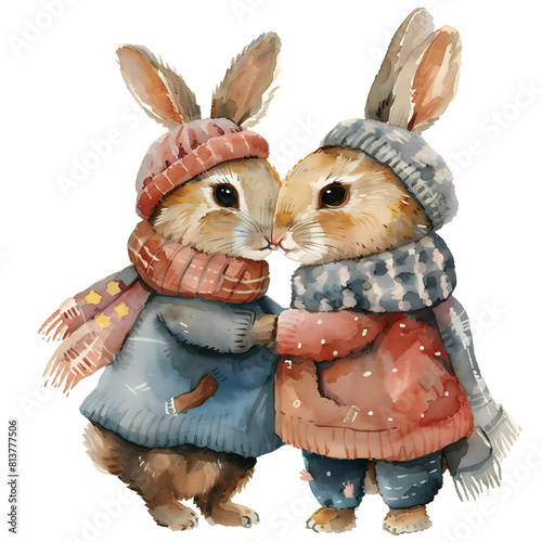 The cartoon of a rabbit couple holding hands epitomizes an endearing bond photo