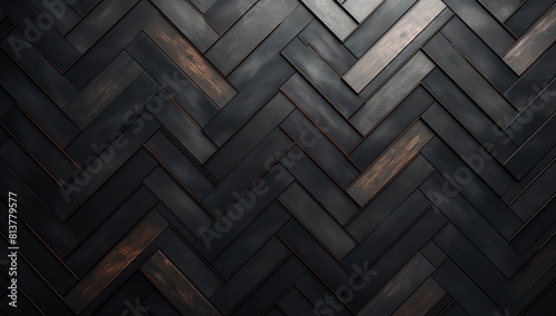 Industrial Elegance  Metallic Checkered Pattern with Squares and Triangles in Black