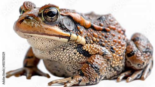 Frog Toad Many Angles and View Portrait Side, A toad sits on a rock with a green background and the word frog on it