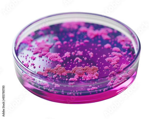 Petri dish with pink bacteria growing on agar. photo