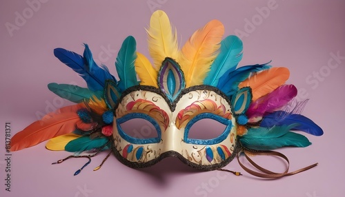 A whimsical mask with colorful feathers and playfu upscaled_8