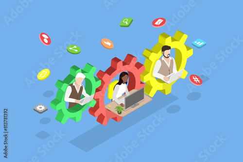 3D Isometric Flat Vector Illustration of Global Outsourcing, Remote Negotiations