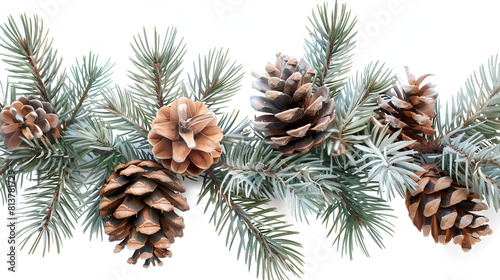 Fir Branch with Pine Cone Transparent Background  A branch of a Christmas tree with cones on a white background closeup A beautiful branch of a coniferous pine tree with fruits and cones on a white 