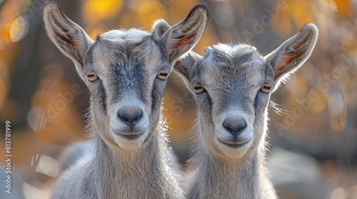 Portrait of a pair of Domestic goats (Capra hircus hircus) in a zoo; Lincoln, Nebraska, United States of America Generative AI photo