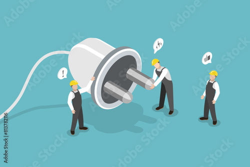 3D Isometric Flat Vector Illustration of Eectricity Repair Expert Occupation, Sustainable Energy