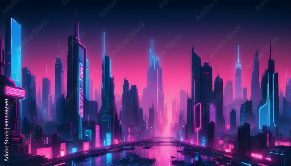 A futuristic cityscape lit by neon lights with gra upscaled_2