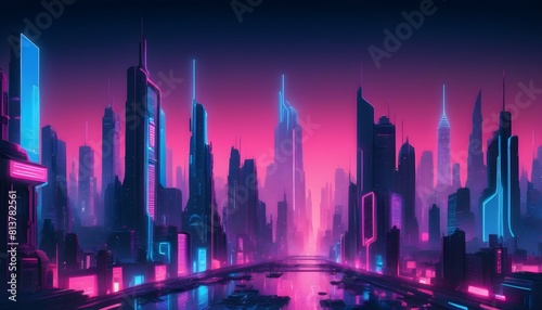 A futuristic cityscape lit by neon lights with gra upscaled_2