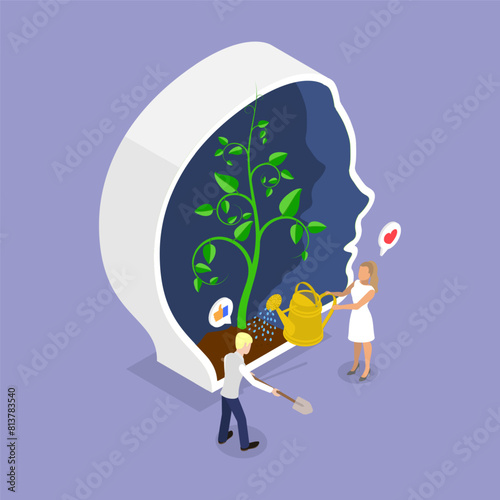3D Isometric Flat Vector Illustration of Growth Mindset, Self-improvement and Self Development