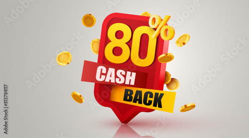 Cashback 80 percent icon isolated on the gray background. Cashback or money back label.