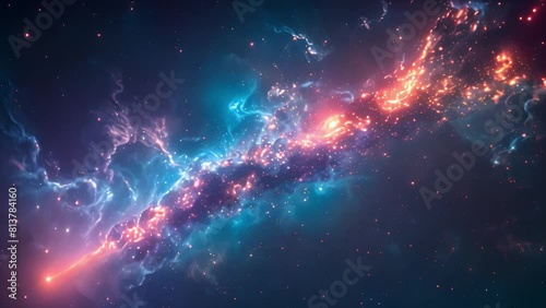 A digital artwork showing a galaxy dominated by blue and orange hues, with stars scattered in the background. photo