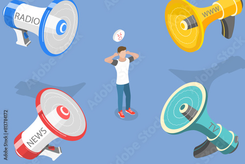 3D Isometric Flat Vector Illustration of Mass Media Propaganda, Fake Online News, Disinformation
