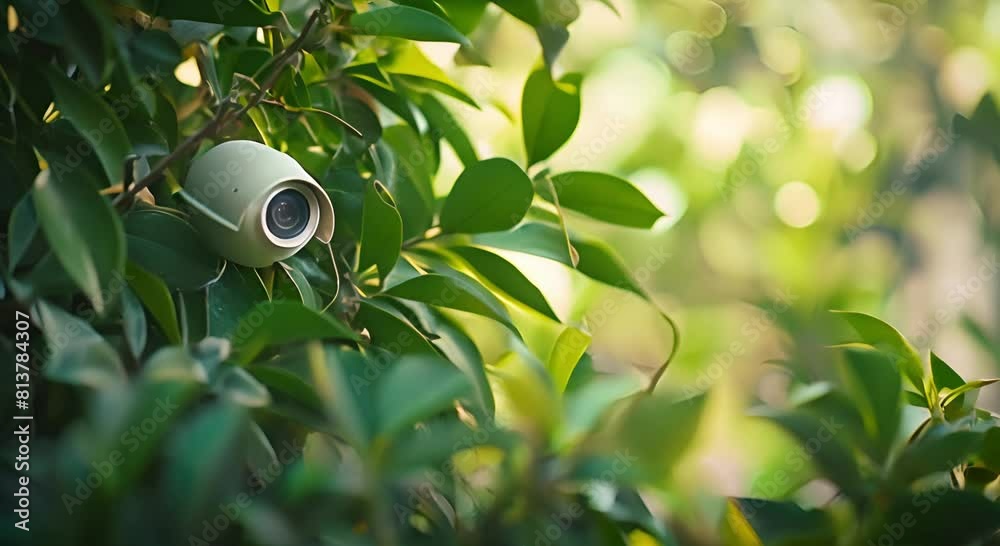 Yard surveillance camera in the bushes close up. Yard surveillance camera in the bushes close up.