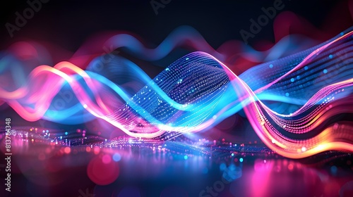 Abstract glowing neon light waves. Futuristic wavy neon lines.