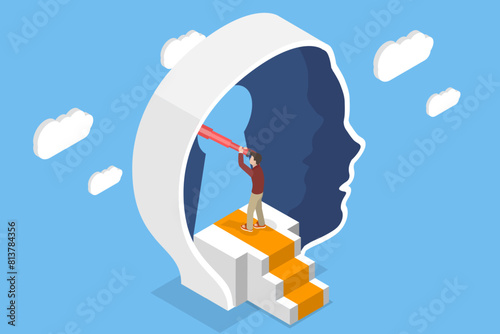 3D Isometric Flat Vector Illustration of Self Discovery, Personality Development with Inner Identity