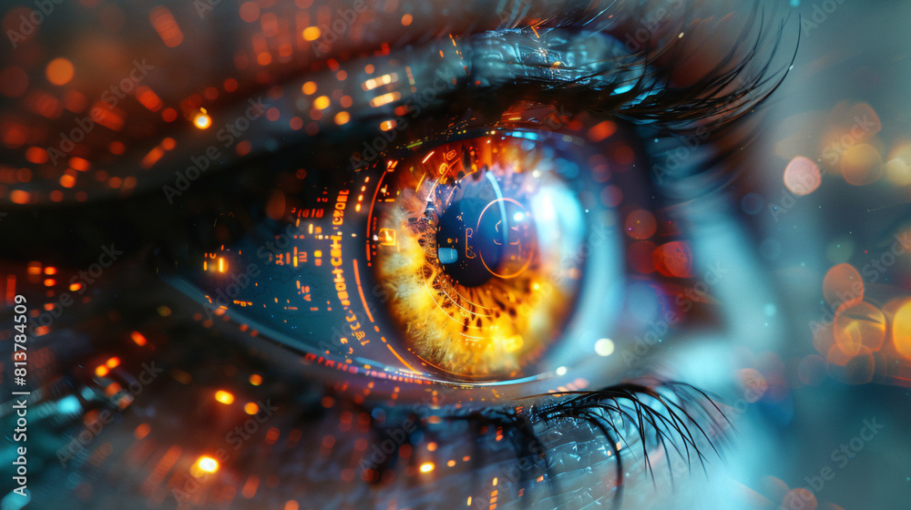 close up of futuristic augmented eye - future technology concept close up of futuristic augmented eye - future technology concept
