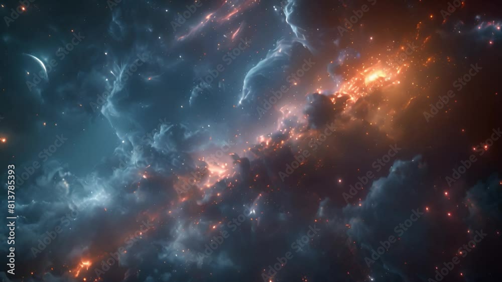 The vast expanse of space showcasing stars twinkling amidst drifting clouds, creating a mesmerizing celestial scene. The vast expanse of space showcasing stars twinkling amidst drifting clouds, creating a mesmerizing celestial scene.