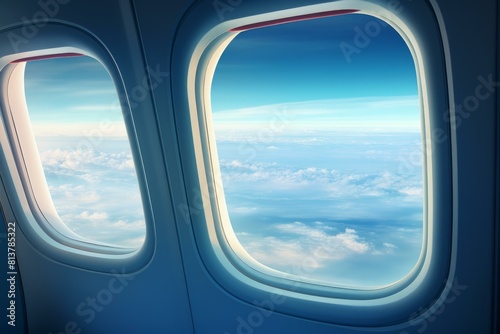 Peaceful cloudscape seen from the inside of an aircraft during flight