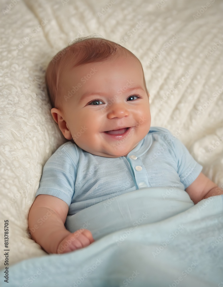 Happy Caucasian Infant lying in bed, joyful and charming Happy Caucasian Infant lying in bed, joyful and charming