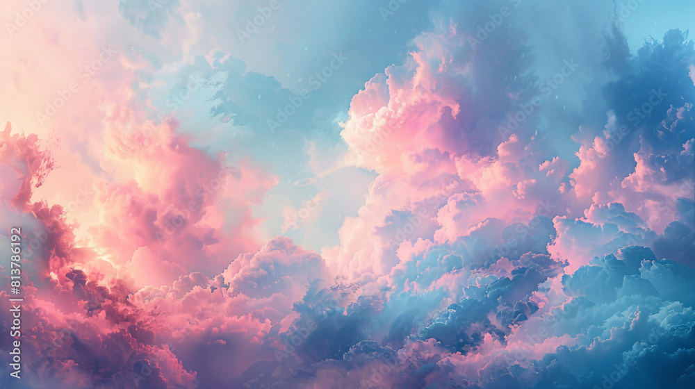 Dreamlike Pinks and Blues in Cloudy Sky Art - Surreal display of cloudy sky, where pinks and blues mix to create a charming and soothing art piece