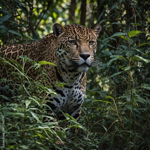 A rare glimpse of a jaguar stalking through the underbrush.  