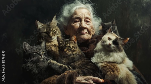 sad old woman with cats photo
