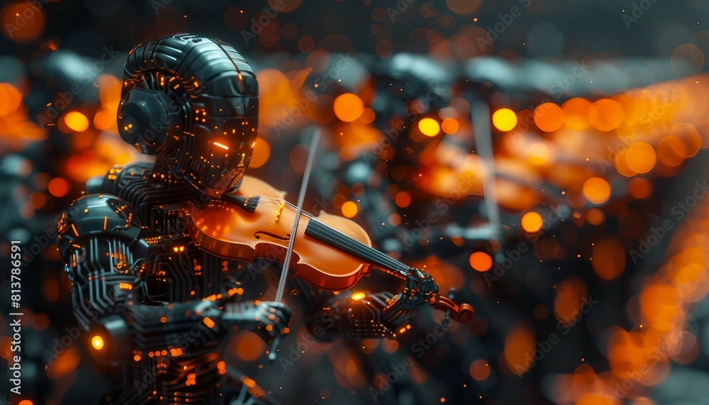 AI Support Symphony, Picture an orchestra of AI-generated avatars, each playing a different instrument representing various technical support roles, AI Support Symphony, Picture an orchestra of AI-generated avatars, each playing a different instrument representing various technical support roles,