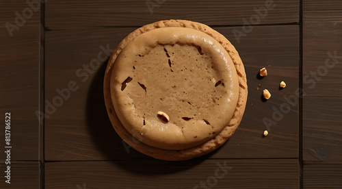 Rasin brown millet peanut cookie with detailed texture lying on a Dark brown wooden background, biscuit