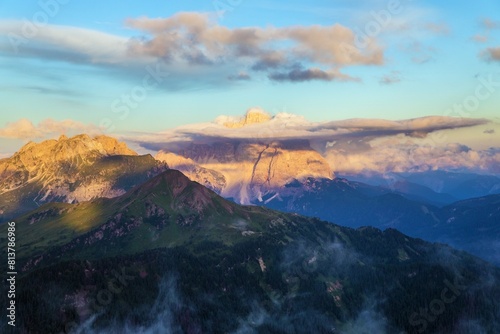 Evening sunset mount Pelmo Alps Dolomites mountains