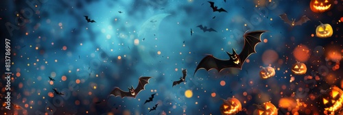 halloween banner with copy space. bats and pumpkins photo