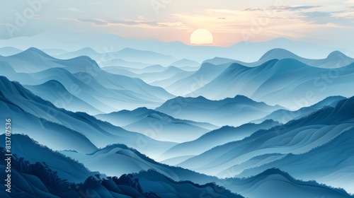 Landscape wall decoration set including hills, horizon view, line mountains, sunset in line art. The set is suitable for decorative, interior, prints and banners.