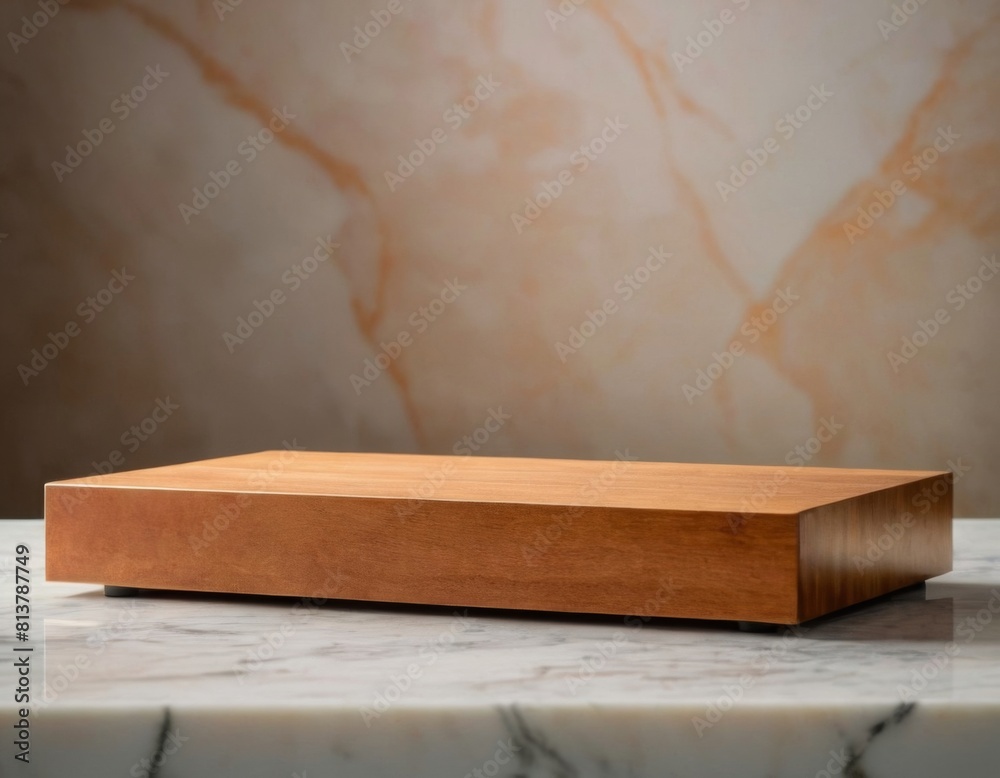 Marble wall with a wooden table in the center