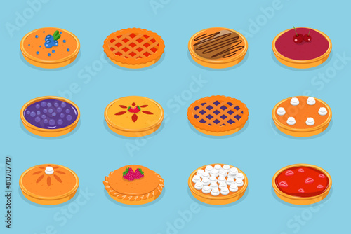 3D Isometric Flat Vector Set of Homemade Pies, Home Bakery and Pastry