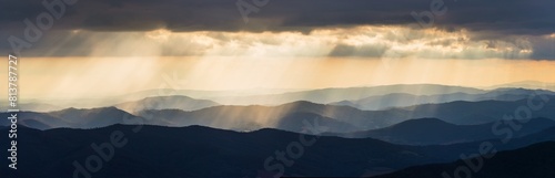 landscape with mountain ridges and sunshine, Carpathians