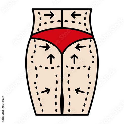 Remove redundant and saggy skin  from Back vector icon design, Cosmetology or Cosmetologist Symbol esthetician or beautician Sign Beauty treatment stock illustration, lower body lift procedure concept