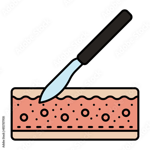 Scalpel Making small  incision vector icon design, Cosmetology or Cosmetologist Symbol, esthetician or beautician Sign, Beauty treatment stock illustration, Surgical Blade Cutting the Skin concept