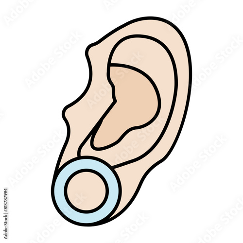 Stitched torn or split earlobe vector icon design, Cosmetology or Cosmetologist Symbol, esthetician or beautician Sign, Beauty treatment stock illustration, Ear lobe repair surgery concept