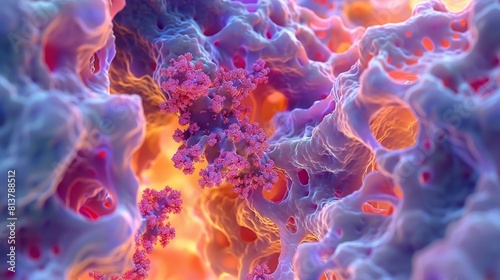 Vibrant 3D Rendering of Antibodies Attacking Pathogens in Bloodstream © Oksana Smyshliaeva