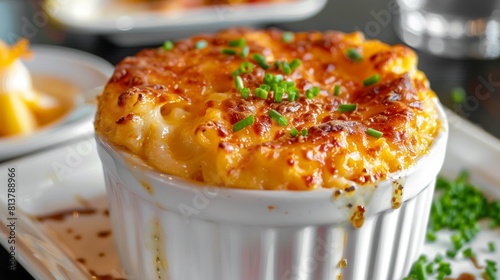 American cuisine. Souffle with macaroni and cheese. 