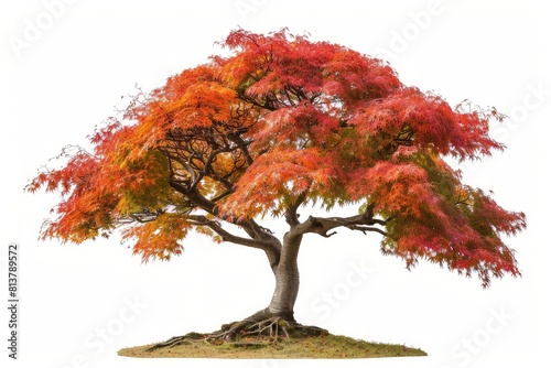 Japanese maple tree in autumn photo on white isolated background