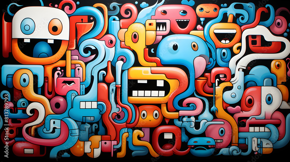 cartoon characters stylized in a clean and contemporary graphic style pattern geometric shapes design poster background cartoon characters stylized in a clean and contemporary graphic style pattern geometric shapes design poster background