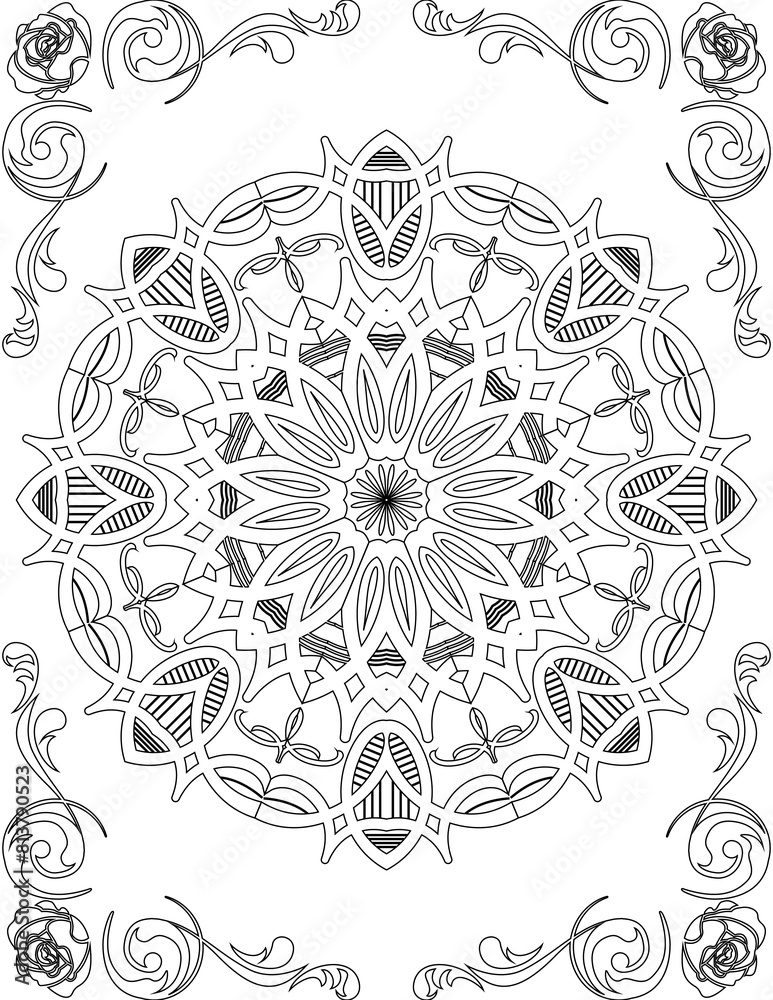Fototapeta Printable Mandala Coloring Page for Adults. Educational Resources for School for Kids. Adults Coloring Book. Mandala Coloring Activity Worksheet.