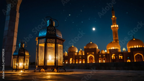 A mosque in the moonlight
 photo