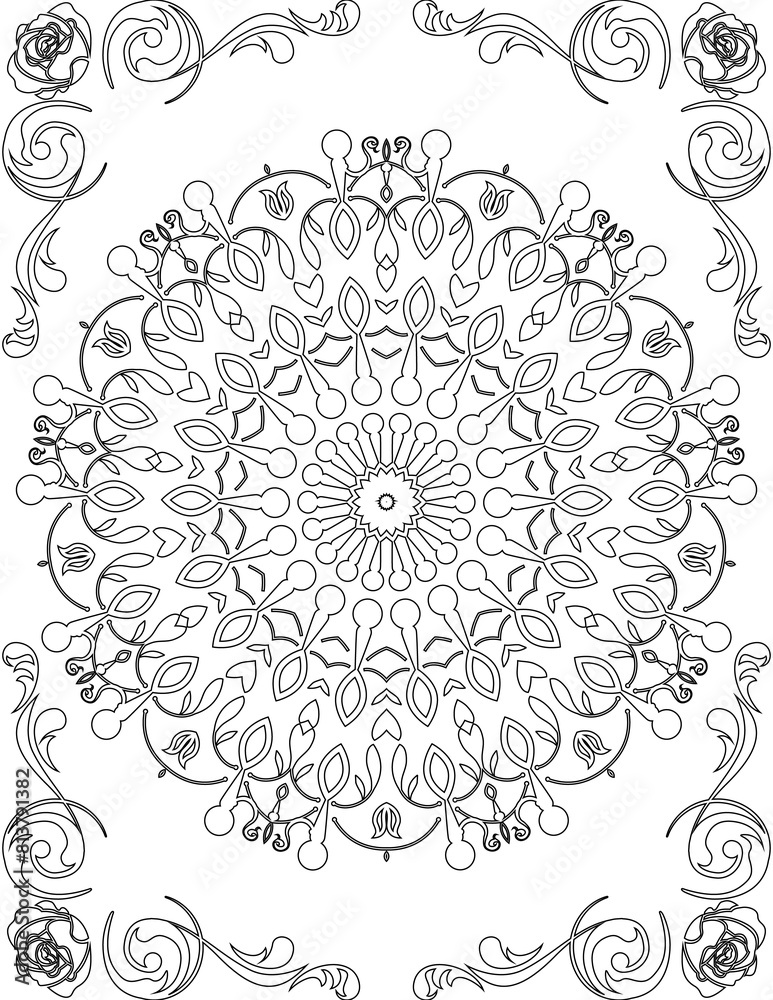 Printable Mandala Coloring Page for Adults. Educational Resources for School for Kids. Adults Coloring Book. Mandala Coloring Activity Worksheet.