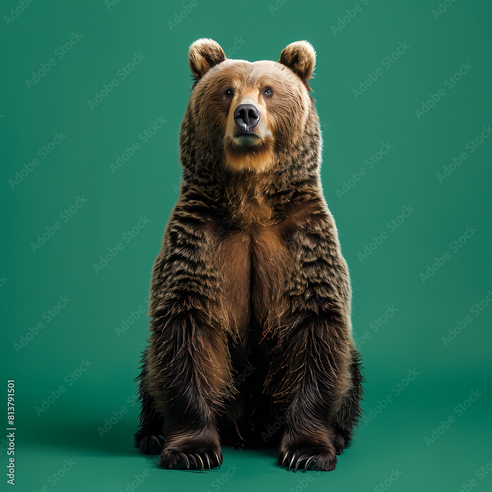 Fototapeta premium Full body of bear on solid green screen background, fashion photography, evenly lighting