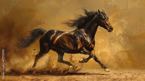 Craft an image showcasing the elegance of horses portrayed in a breathtaking artwork