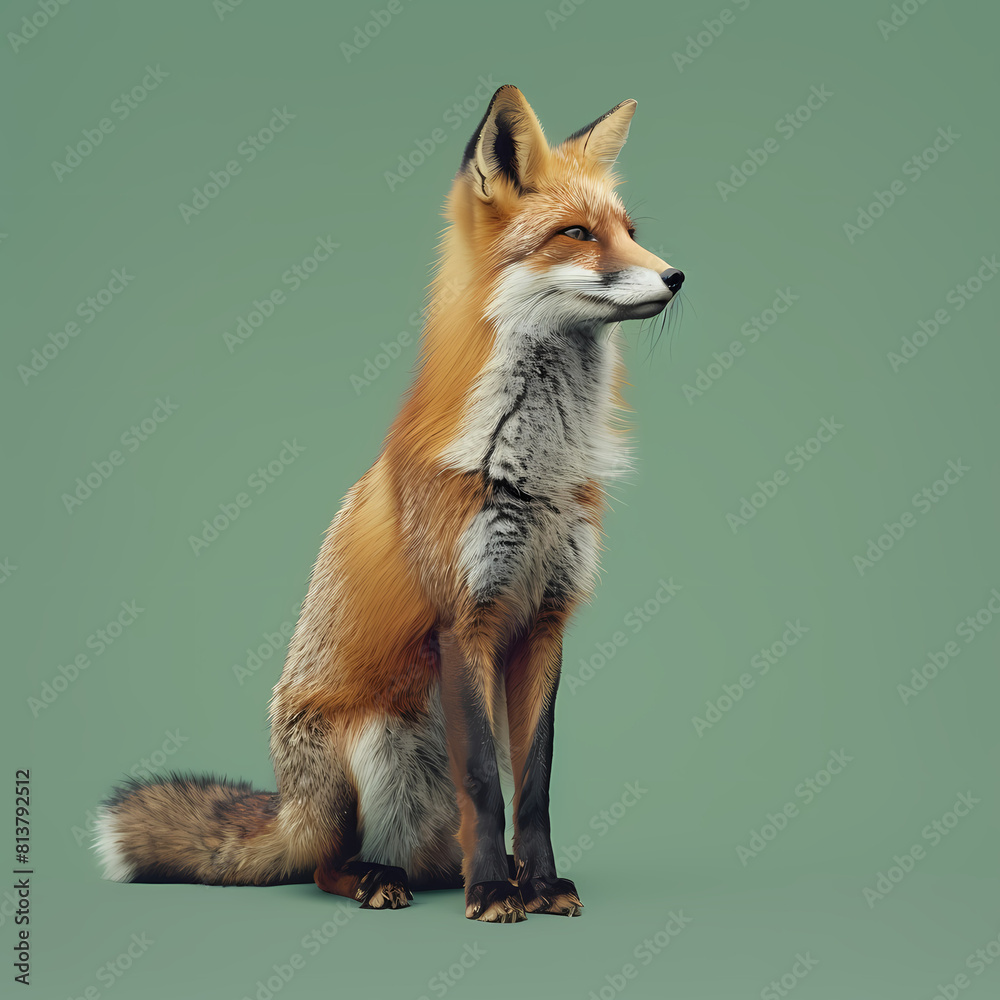 Fototapeta premium Full body of fox on solid green screen background, fashion photography, evenly lighting