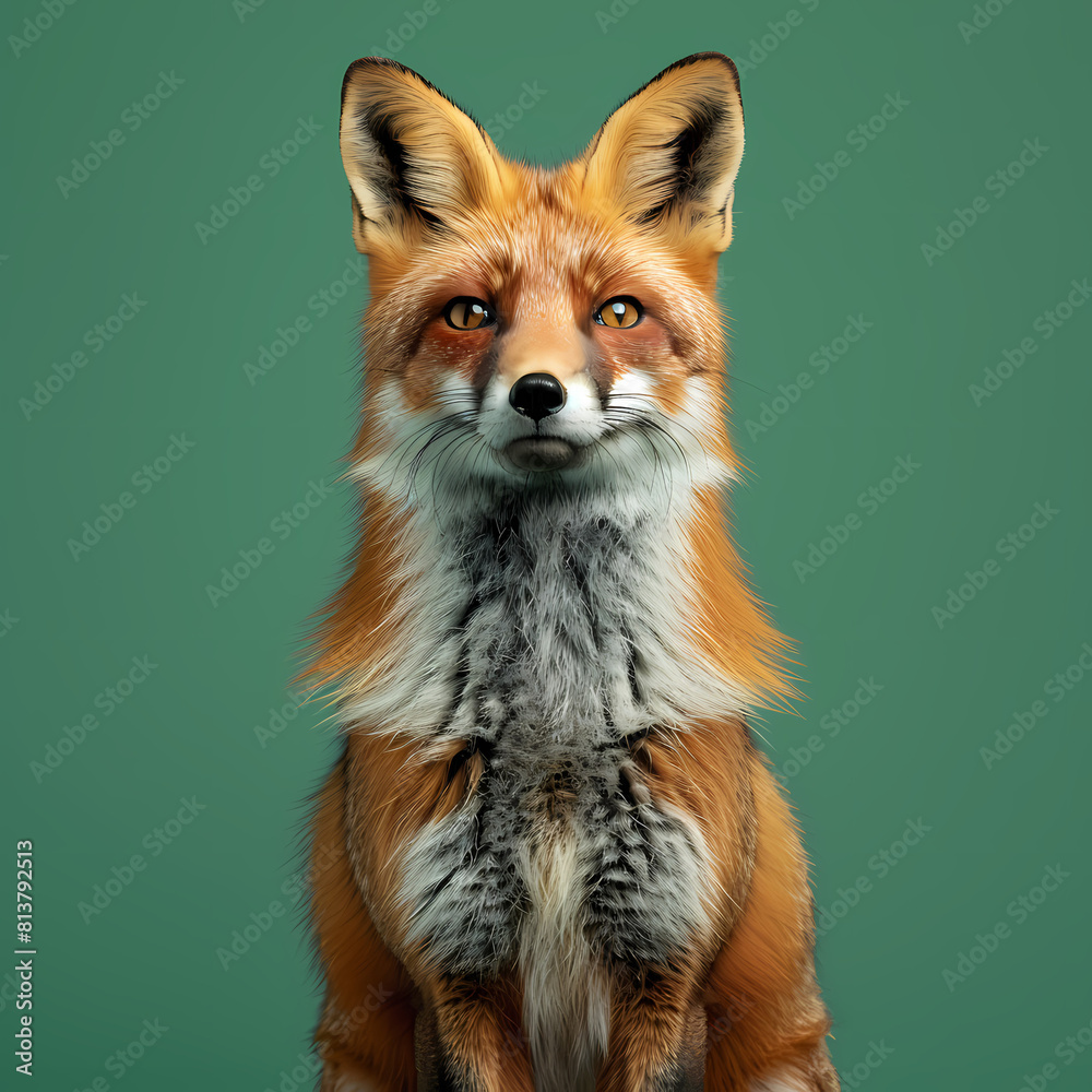 Fototapeta premium Full body of fox on solid green screen background, fashion photography, evenly lighting